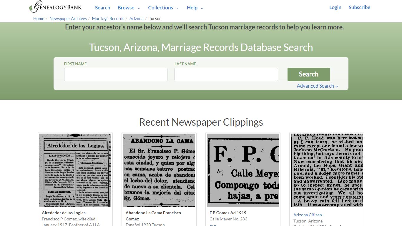 Tucson, Arizona, Marriage Records Online Search - GenealogyBank