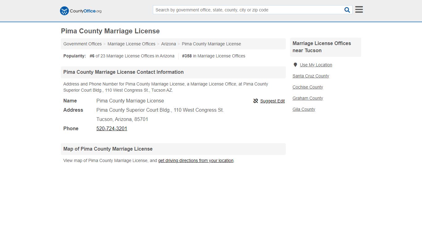 Pima County Marriage License - Tucson, AZ (Address and Phone)